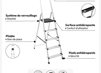 Escalera plegable de aluminio de 5 peldaños A173cm - 164620