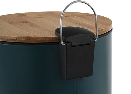 Basurero de 30 litros de metal azul petróleo y tapa de bambú - 164646C