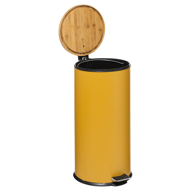 Basurero de 30 litros de metal amarillo y tapa de bambú - 164646D
