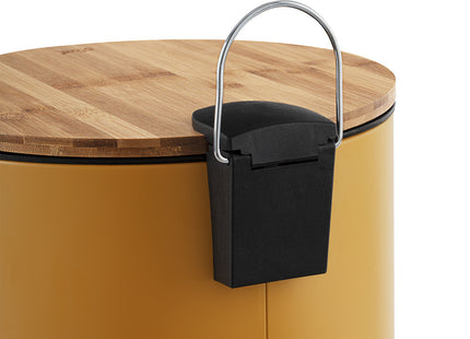 Basurero de 30 litros de metal amarillo y tapa de bambú - 164646D
