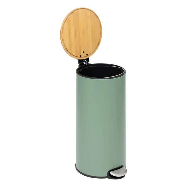 Basurero de 30 litros de metal verde y tapa de bambú -  164646H