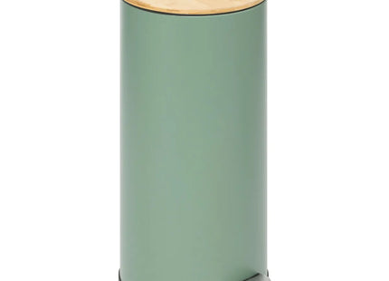 Basurero de 30 litros de metal verde y tapa de bambú -  164646H
