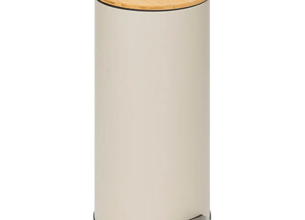 Basurero de 30 litros de metal beige y tapa de bambú - 164646I
