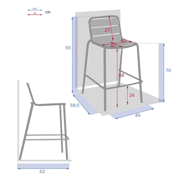 Silla alta "Phuket" apilable de metal - 165254A