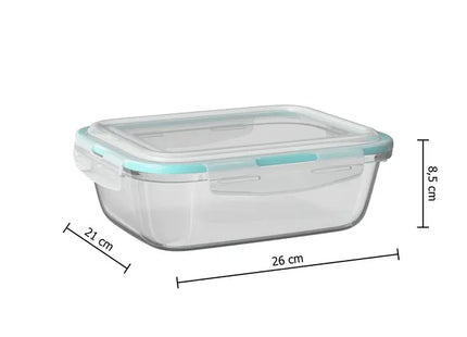 Pote de almacenamiento rectangular de vidrio con clips, 2,26 L - 167728