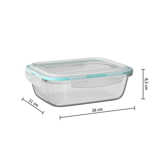 Pote de almacenamiento rectangular de vidrio con clips, 2,26 L - 167728