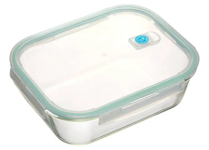 Pote de almacenamiento rectangular de vidrio con clips, 2,26 L - 167728
