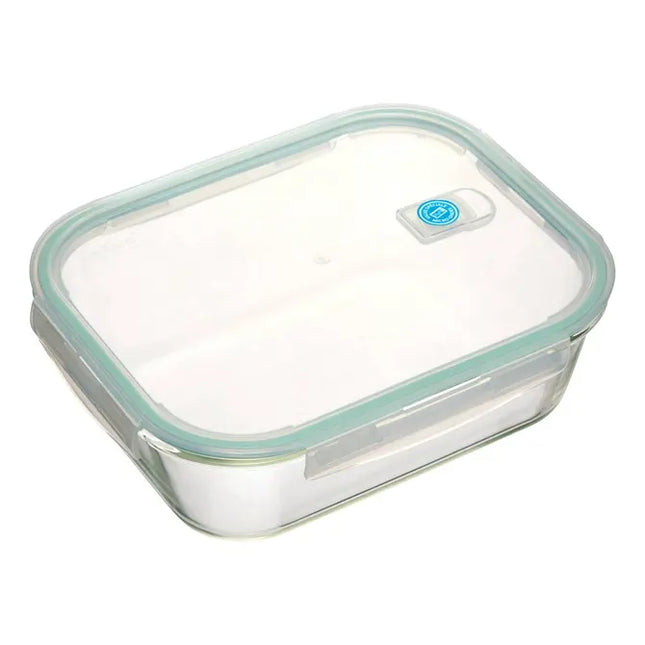 Pote de almacenamiento rectangular de vidrio con clips, 2,26 L - 167728