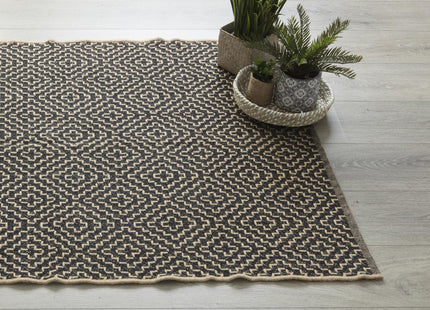 Alfombra decorativa en Yute natural y algodón negro 120x170cm - 168801J