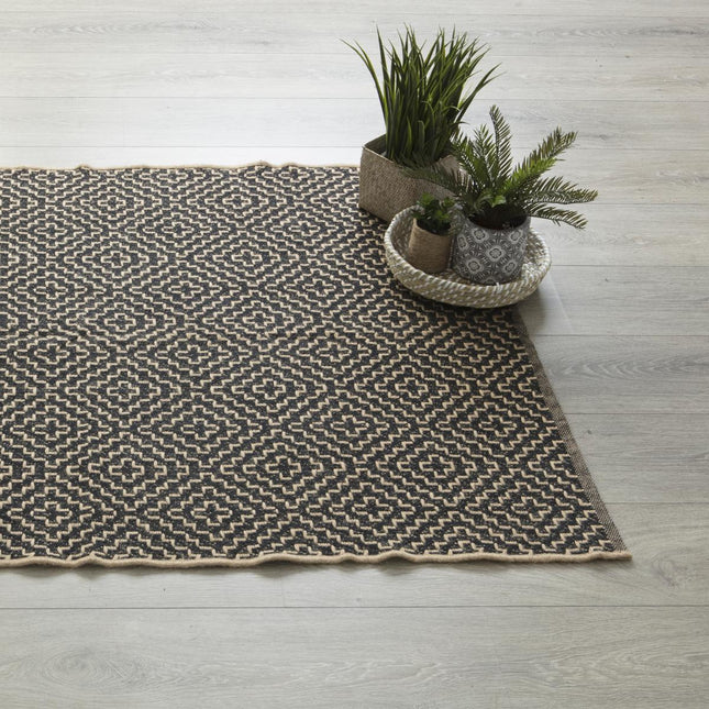 Alfombra decorativa en Yute natural y algodón negro 120x170cm - 168801J