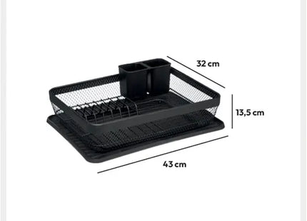Escurreplatos de metal con bandeja y cubiertero negro "Mayaj" - 169225