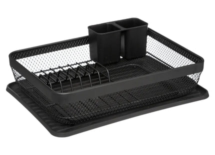 Escurreplatos de metal con bandeja y cubiertero negro "Mayaj" - 169225