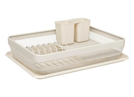 Escurreplatos de metal con bandeja y cubiertero beige "Mayaj" - 169225A