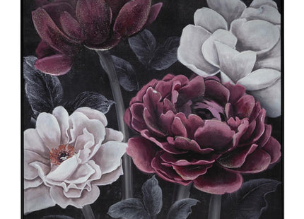 Cuadro de pared pintado tema "Flores" con marco negro 58x58cm - 169421