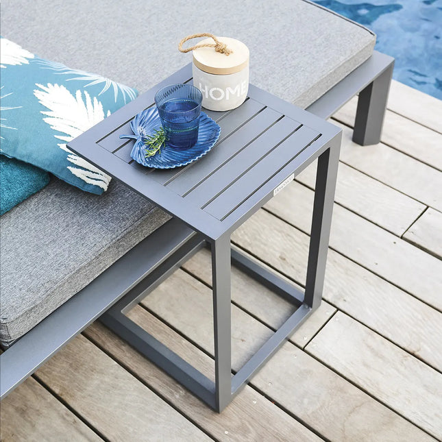 Mesa auxiliar de jardín cuadrada "Evasion" grafito 38x38cm en aluminio tratado - 171452A