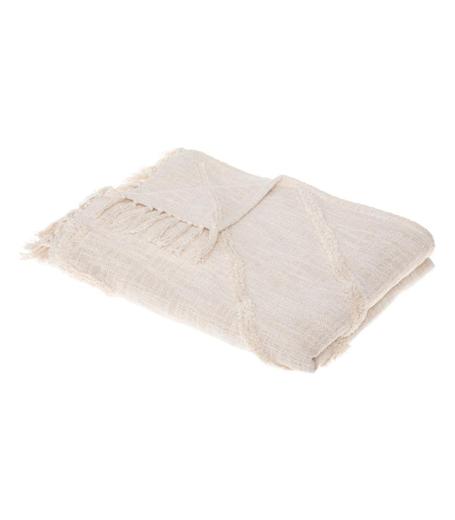 Frazada de algodón con estampado "Inca" copetudo 130x180 marfil - 172463A