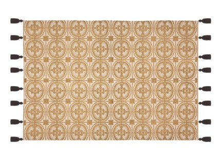 Alfombra decorativa de flores de algodón con motivos dorados y pompones 60x90 - 172479