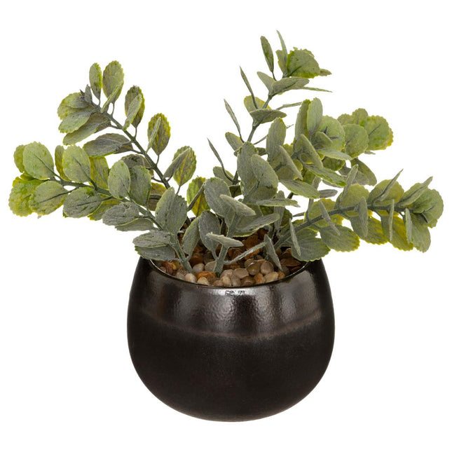 Flor artificial en maceta de cerámica negra con efecto reactivo - 173037