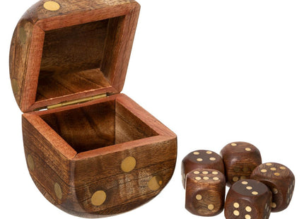 Juego de 5 dados en caja en forma de dados de mango y latón - 173479