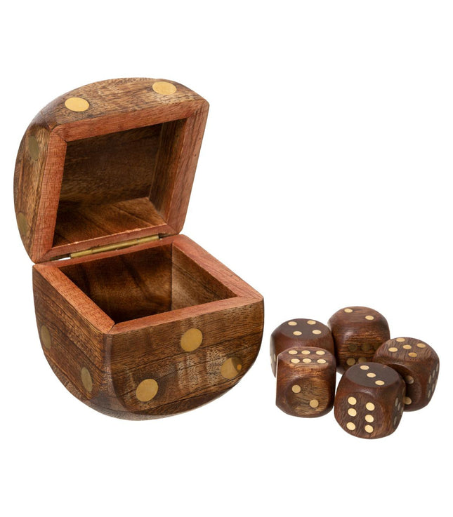 Juego de 5 dados en caja en forma de dados de mango y latón - 173479