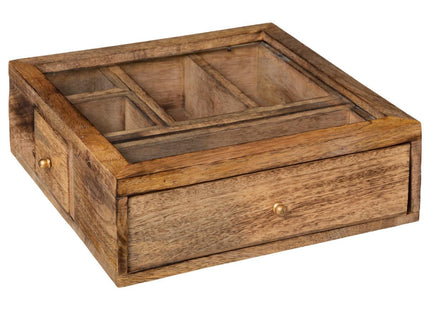 Caja con cajones en madera de mango y cristal - 173513