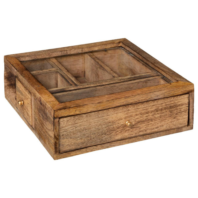 Caja con cajones en madera de mango y cristal - 173513