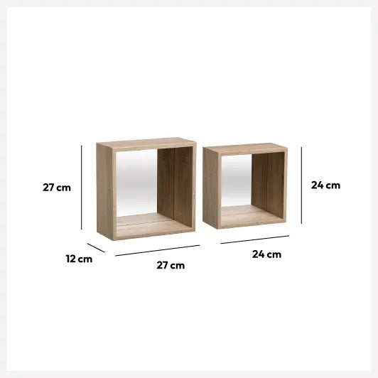 2 estantes de pared  “Fixy” tipo cubo efecto roble con espejo - 173680