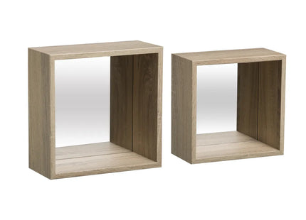 2 estantes de pared  “Fixy” tipo cubo efecto roble con espejo - 173680