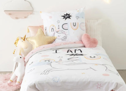 Juego de cama infantil "Unicornio" 140x200cm en algodón - 174018B