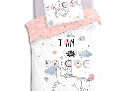 Juego de cama infantil "Unicornio" 140x200cm en algodón - 174018B