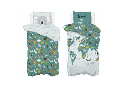 Juego de cama infantil "Mapa del mundo" 140x200cm en algodón - 174018K