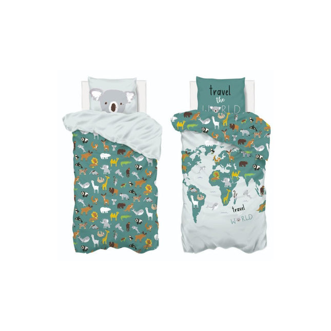 Juego de cama infantil "Mapa del mundo" 140x200cm en algodón - 174018K