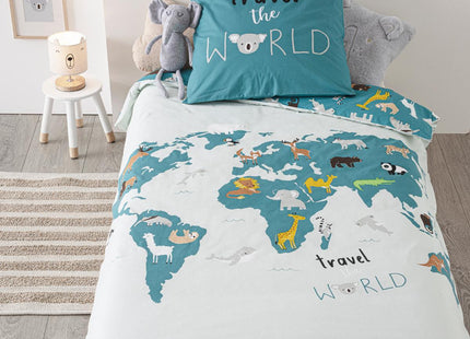 Juego de cama infantil "Mapa del mundo" 140x200cm en algodón - 174018K