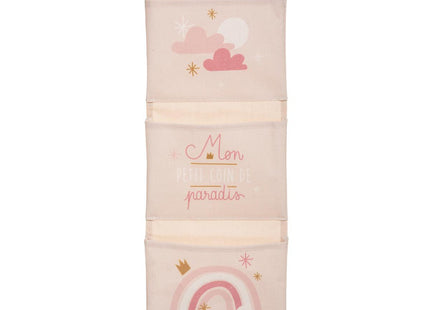 Organizador de pared textil con 3 bolsillos rosa - 174050B