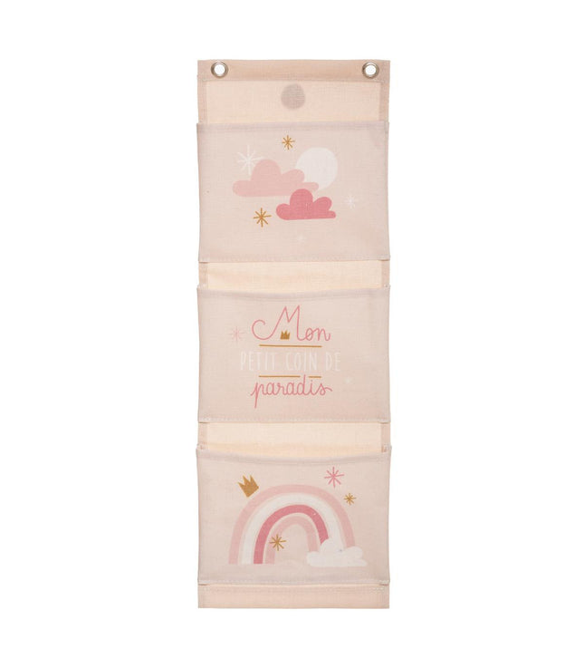 Organizador de pared textil con 3 bolsillos rosa - 174050B