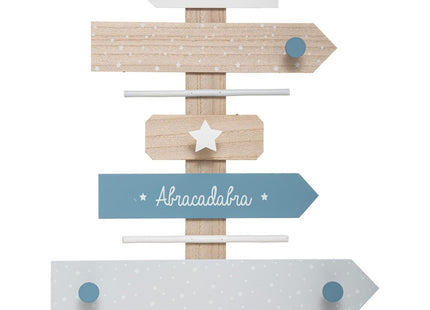 Perchero "Señal de dirección" 4 ganchos de madera 40x50 azul - 174141B