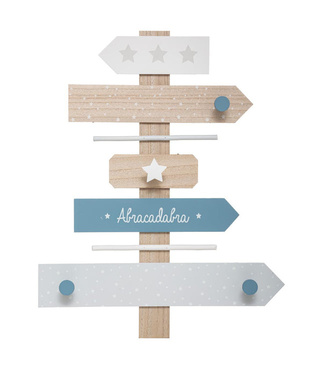 Perchero "Señal de dirección" 4 ganchos de madera 40x50 azul - 174141B