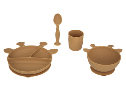 Set de comida infantil de 4 piezas en silicona mostaza "Jirafa" con ventosa - 174347B