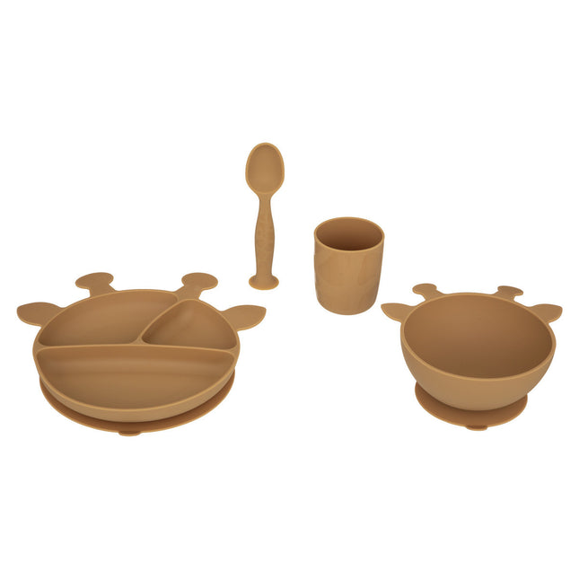 Set de comida infantil de 4 piezas en silicona mostaza "Jirafa" con ventosa - 174347B