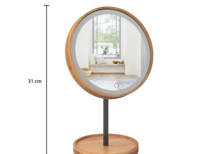 Espejo LED "Unknown Land" D18cm en bambú - 174545