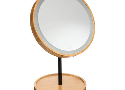 Espejo LED "Unknown Land" D18cm en bambú - 174545