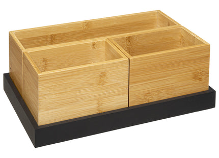 Set organizador 3 cajas bambú y 1 bandeja negro  - 174680B