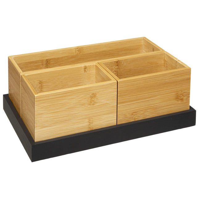 Set organizador 3 cajas bambú y 1 bandeja negro  - 174680B