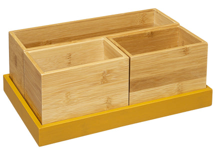 Set organizador 3 cajas bambú y 1 bandeja amarillo - 174680C