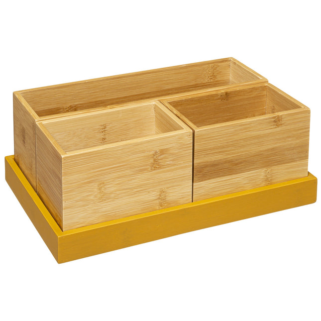 Set organizador 3 cajas bambú y 1 bandeja amarillo - 174680C