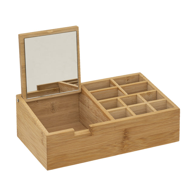 Organizador con 10 compartimentos de bambú y tapa de espejo - 174754