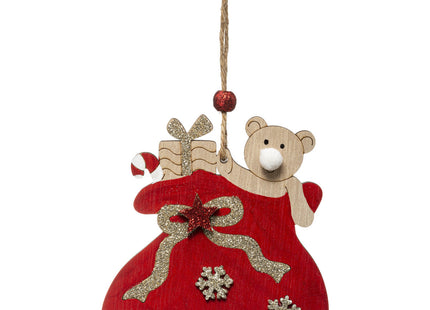 Deco navideño "Capucha" con osito de madera rojo -  175908