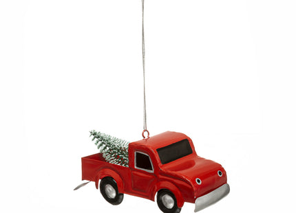 Deco navideño "Pickup" de metal rojo con árbol de Navidad - 176555