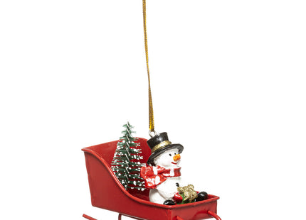 Deco navideño "Trineo rojo" con muñeco de nieve - 176562