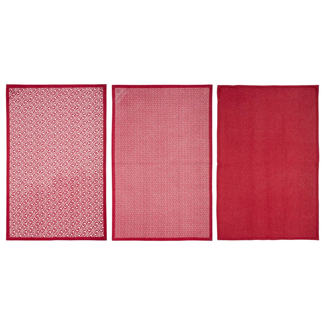Juego de 3 paños de cocina de algodón rojo 45x70cm - 178554G